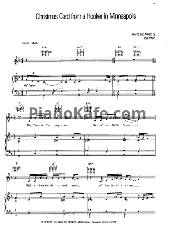 Ноты Tom Waits - Christmas card from a hooker in Minneapolis - PianoKafe.com