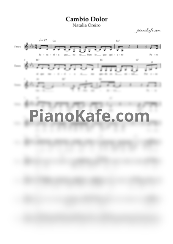 Ноты Natalia Oreiro - Cambio dolor (Вокальная партия) ми-бемоль мажор - PianoKafe.com