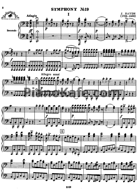 Ноты Йозеф Гайдн - Симфония №19 (для фортепиано в 4 руки) - PianoKafe.com