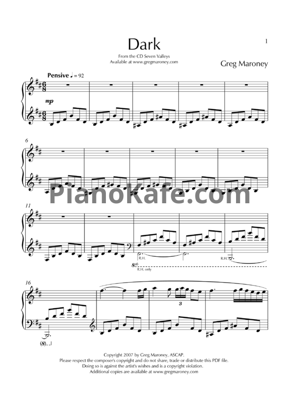 Ноты Greg Maroney - Dark - PianoKafe.com