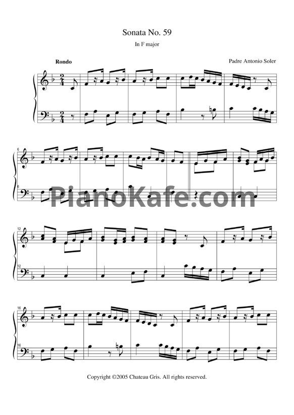 Ноты Antonio Soler - Sonata No. 59 in F major - PianoKafe.com
