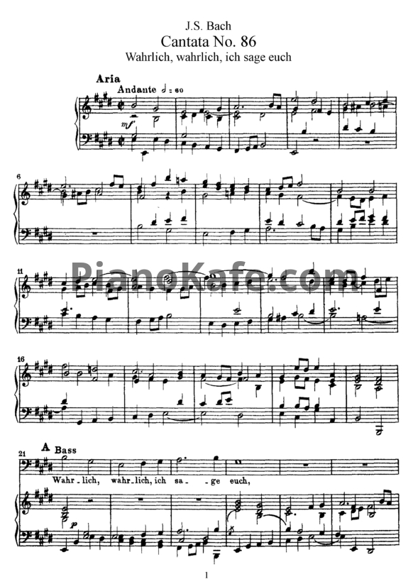 Ноты И. Бах - Кантата №86 "Wahrlich, wahrlich, ich sage euch" (BWV 86) - PianoKafe.com