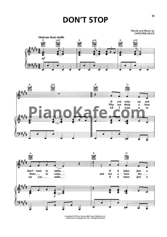 Ноты Fleetwood Mac - Don't stop - PianoKafe.com