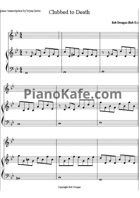 Ноты Rob Dougan - Clubbed to death - PianoKafe.com