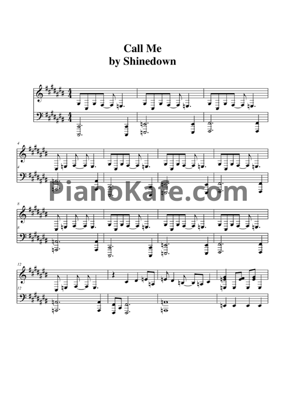 Ноты Shinedown - Call me - PianoKafe.com