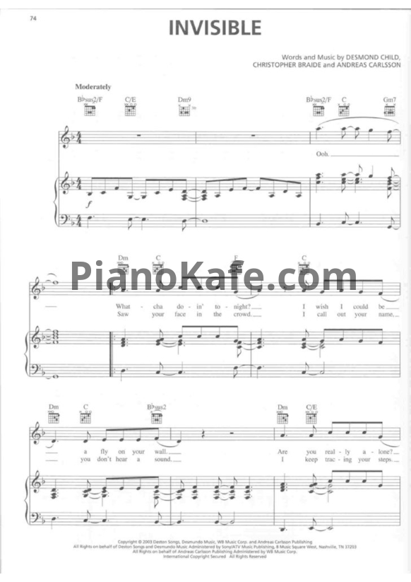 Ноты Clay Aiken - Invisible - PianoKafe.com