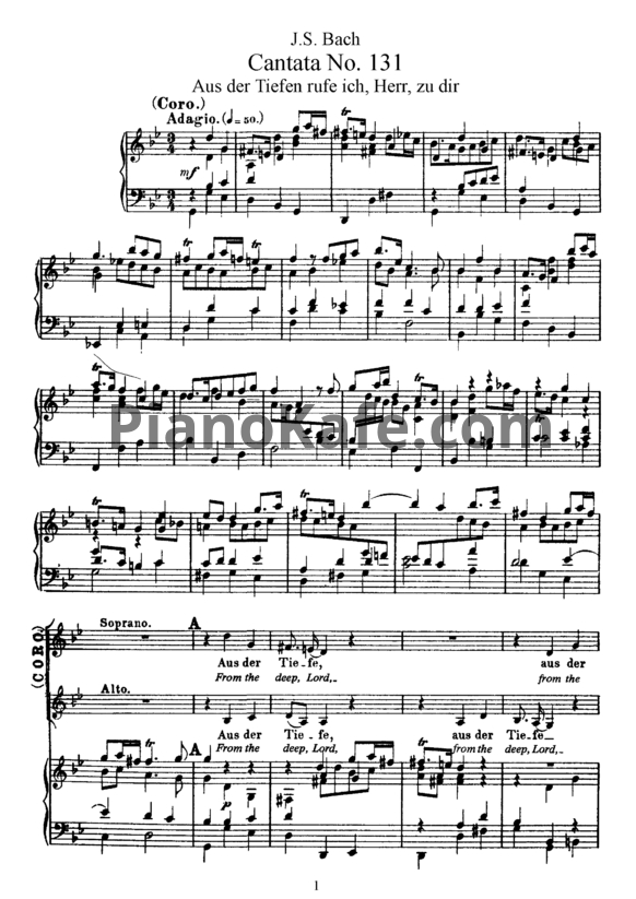 Ноты И. Бах - Кантата №131 "Aus der Tiefen rufe ich, herr, zu dir" (BWV 131) - PianoKafe.com
