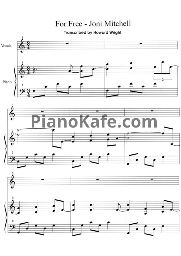 Ноты Joni Mitchell - For free (Версия 2) - PianoKafe.com