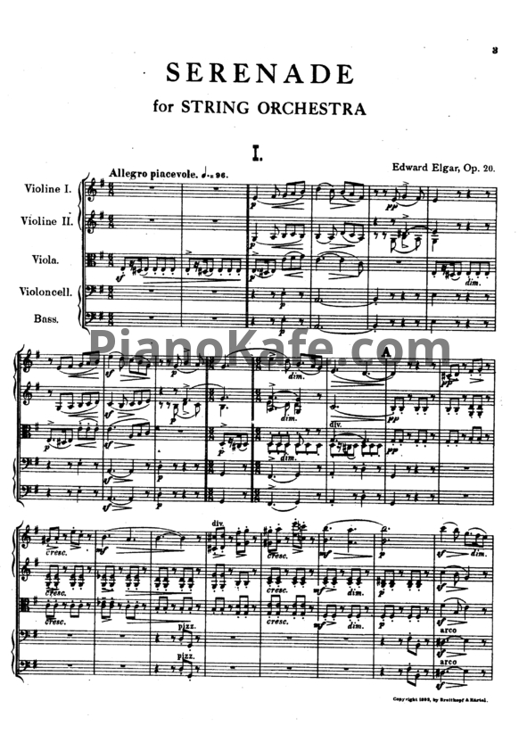 Ноты Эдуард Элгар - Серенада для струнного оркестра Ми минор (Op. 20) - PianoKafe.com