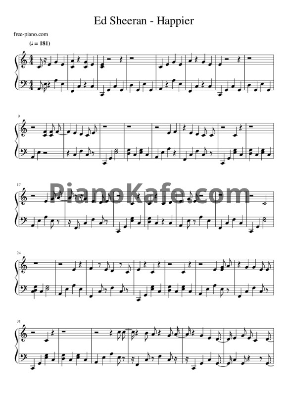 Ноты Ed Sheeran - Happier - PianoKafe.com