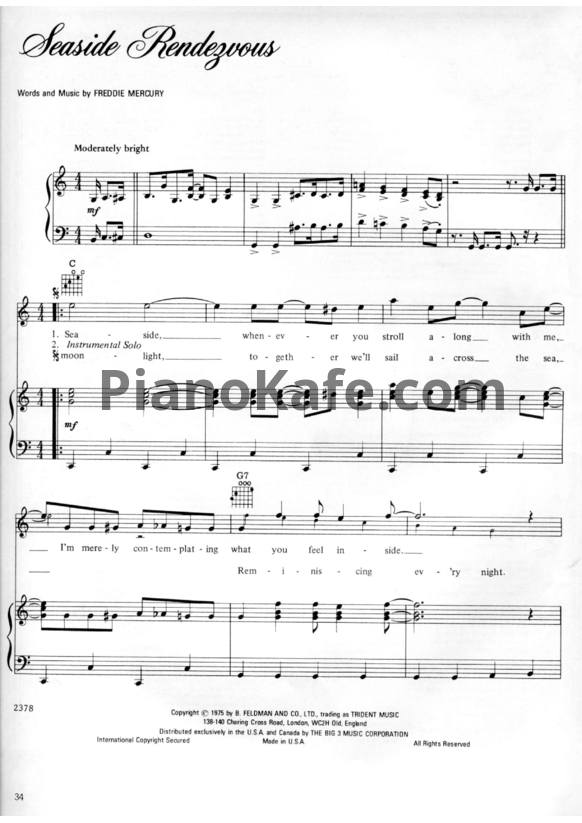Ноты Queen - Seaside rendezvous - PianoKafe.com