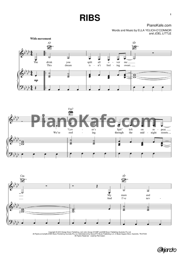 Ноты Lorde - Ribs - PianoKafe.com
