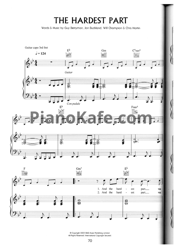 Ноты Coldplay - The hardest part - PianoKafe.com