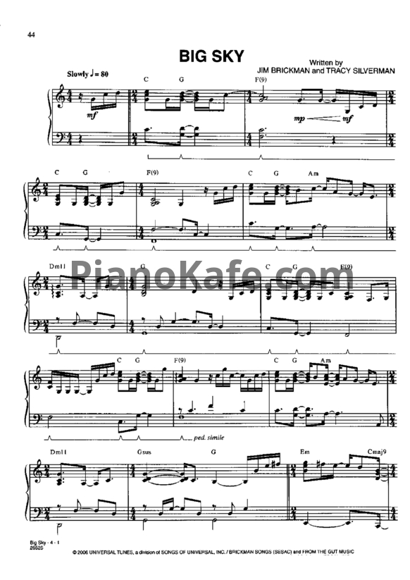 Ноты Jim Brickman - Big sky - PianoKafe.com