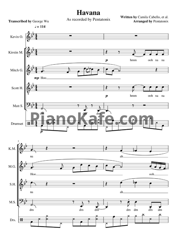Ноты Pentatonix - Havana - PianoKafe.com