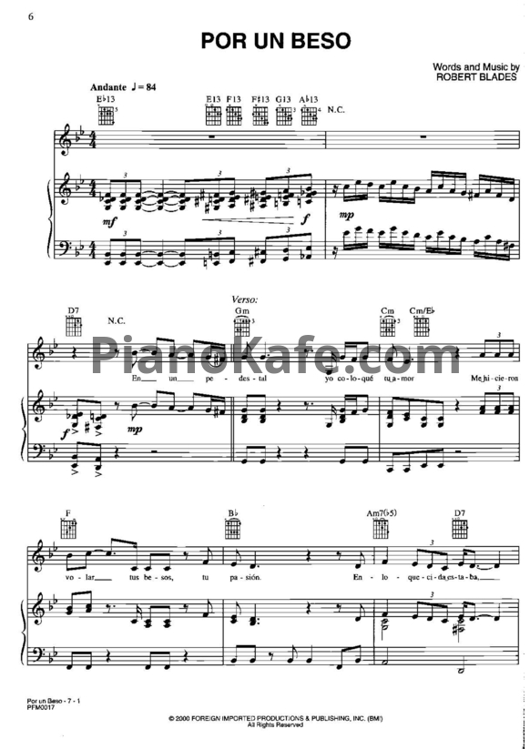 Ноты Gloria Estefan - Por un beso - PianoKafe.com