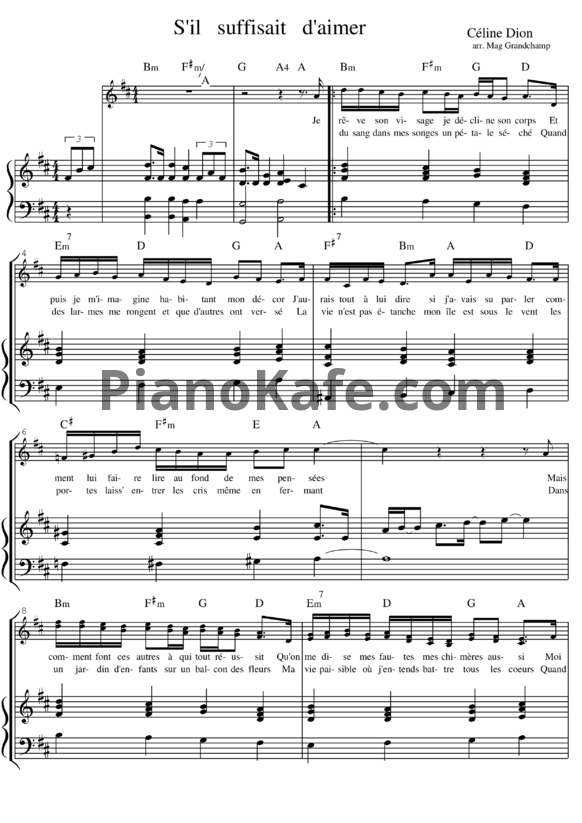 Ноты Celine Dion - S'il suffisait d'aimer - PianoKafe.com