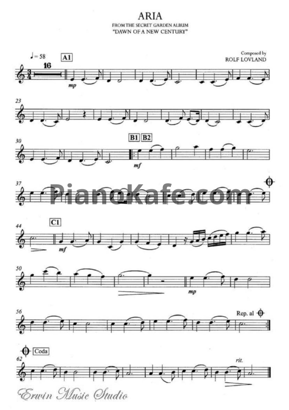 Ноты Secret Garden - Aria (для скрипки) - PianoKafe.com