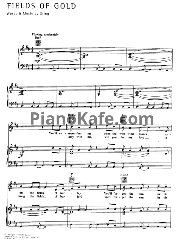 Ноты Sting - Fields of gold (Версия 2) - PianoKafe.com