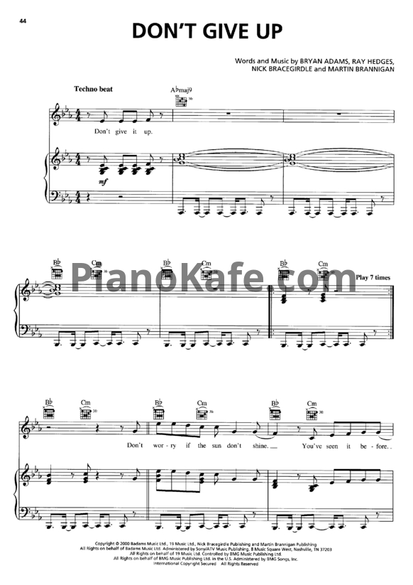 Ноты Bryan Adams - Don't give up - PianoKafe.com