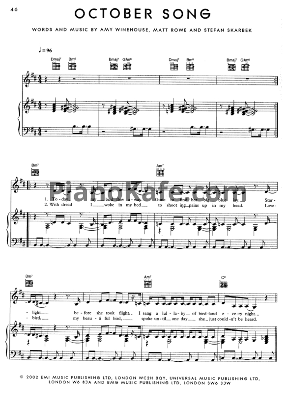 Ноты Amy Winehouse - October song - PianoKafe.com