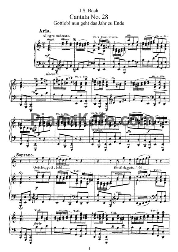 Ноты И. Бах - Кантата №28 "Gottlob! nun geht das Jahr zu Ende" (BWV 28) - PianoKafe.com