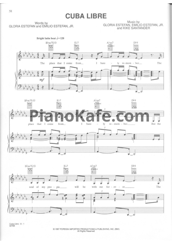 Ноты Gloria Estefan - Cuba Libre - PianoKafe.com