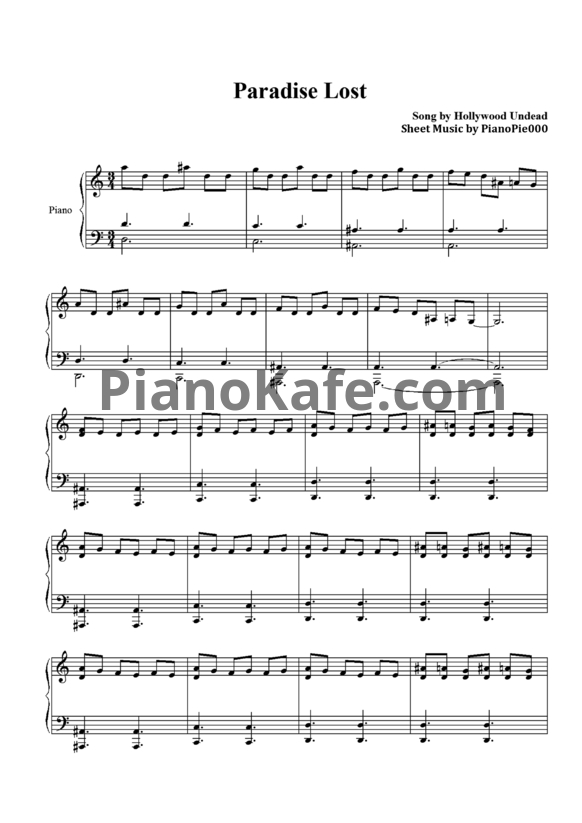 Ноты Hollywood Undead — Paradise lost - PianoKafe.com