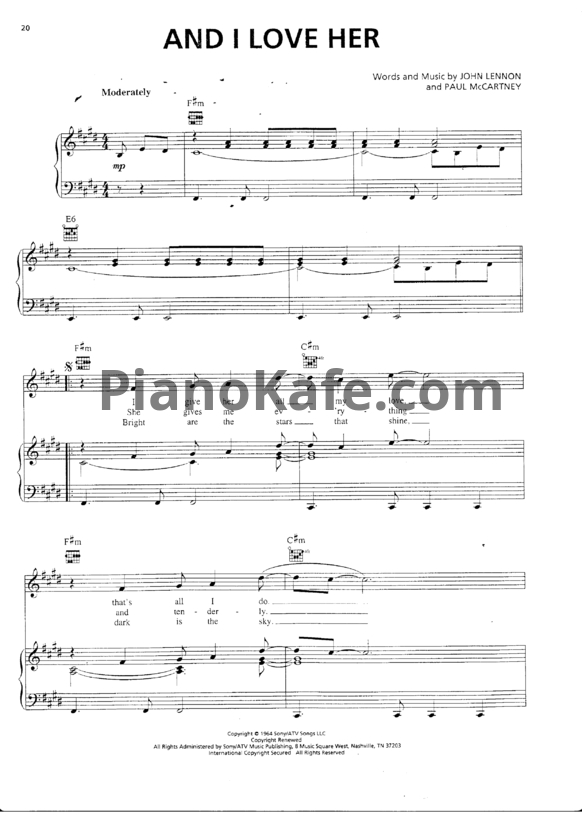 Ноты The Beatles - And I love her (Версия 3) - PianoKafe.com