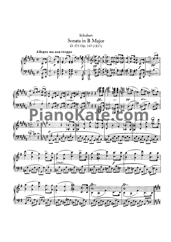 Ноты Франц Шуберт - Соната си мажор (D. 575, Op. 147) - PianoKafe.com