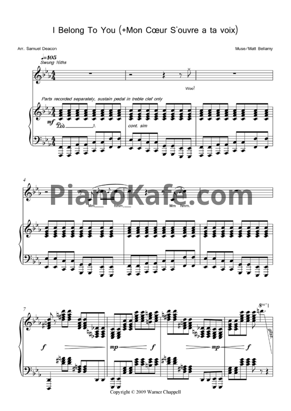 Ноты Muse - I belong to you (Matt Bellamy) - PianoKafe.com