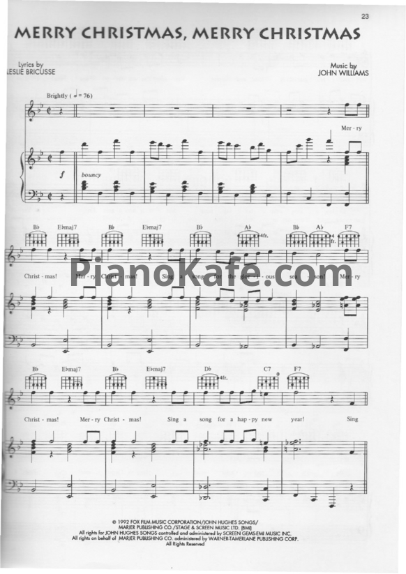 Ноты John Williams - Merry Christmas, Merry Christmas - PianoKafe.com