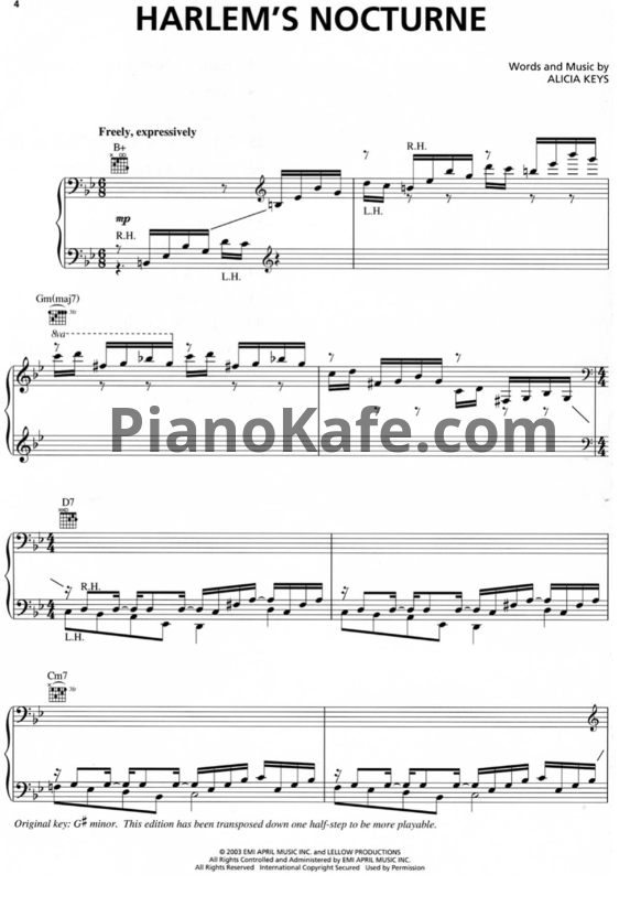 Ноты Alicia Keys - Harlem's Nocturne - PianoKafe.com