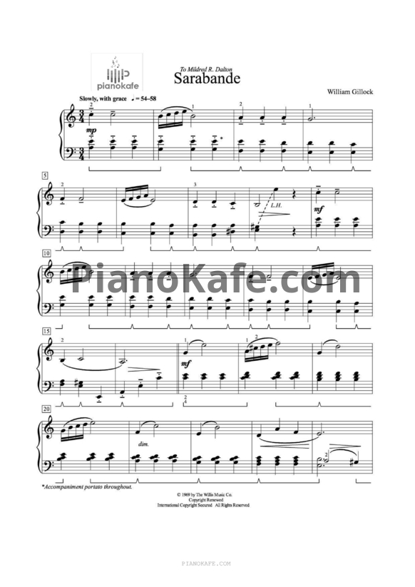 Ноты William Gillock - Sarabande - PianoKafe.com