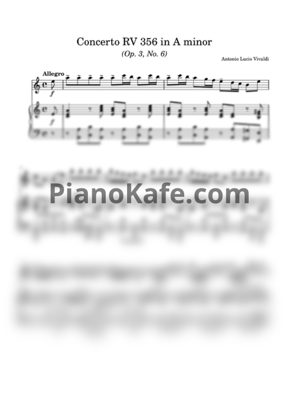 Ноты Антонио Вивальди - Concerto RV 356 in A minor - PianoKafe.com