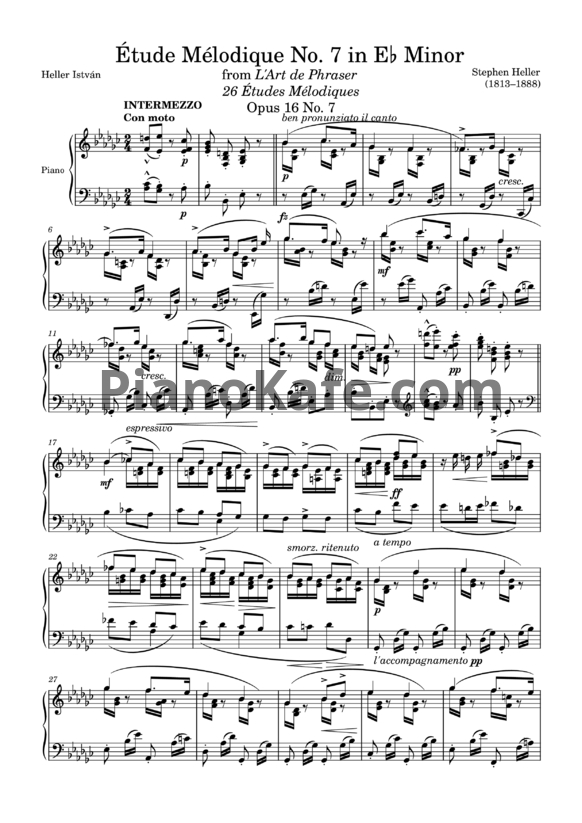 Ноты Стефан Хеллер - Мелодический этюд (Op. 16, №7) ми-бемоль минор - PianoKafe.com