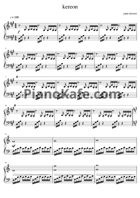 Ноты Yann Tiersen - Kereon - PianoKafe.com