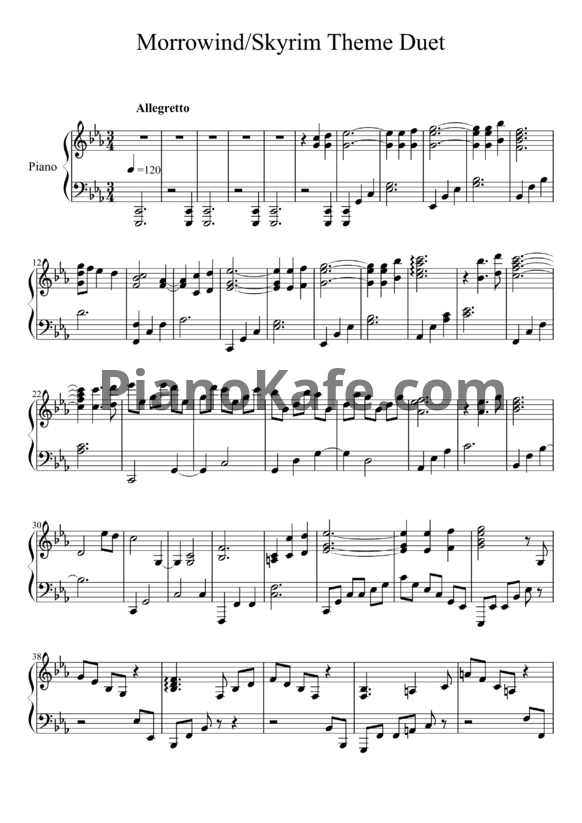 Ноты Jeremy Soule - Skyrim theme - PianoKafe.com