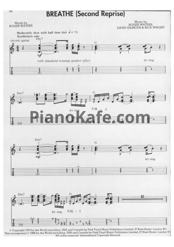 Ноты Pink Floyd - Breathe (Second reprise) (Guitar tabs) - PianoKafe.com