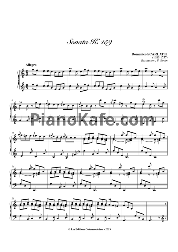 Ноты Д. Скарлатти - Соната K159 - PianoKafe.com