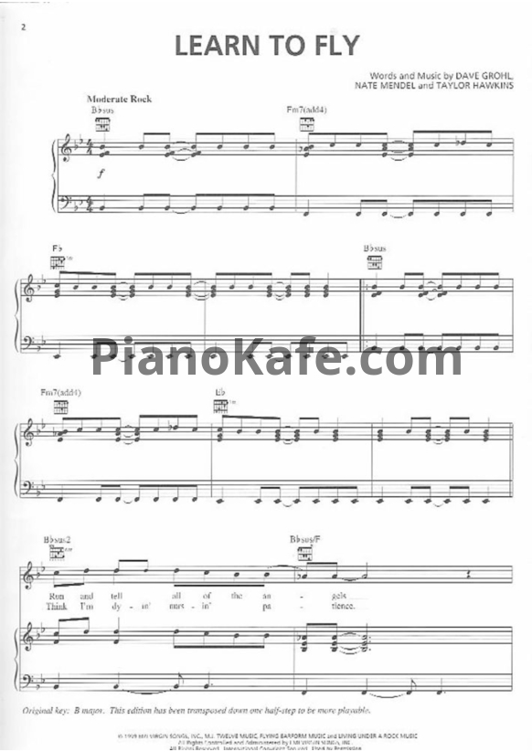 Ноты Foo Fighters - Learn to fly - PianoKafe.com