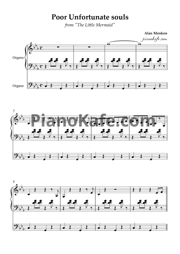 Ноты Alan Menken - Poor unfortunate souls (Переложение для органа) - PianoKafe.com
