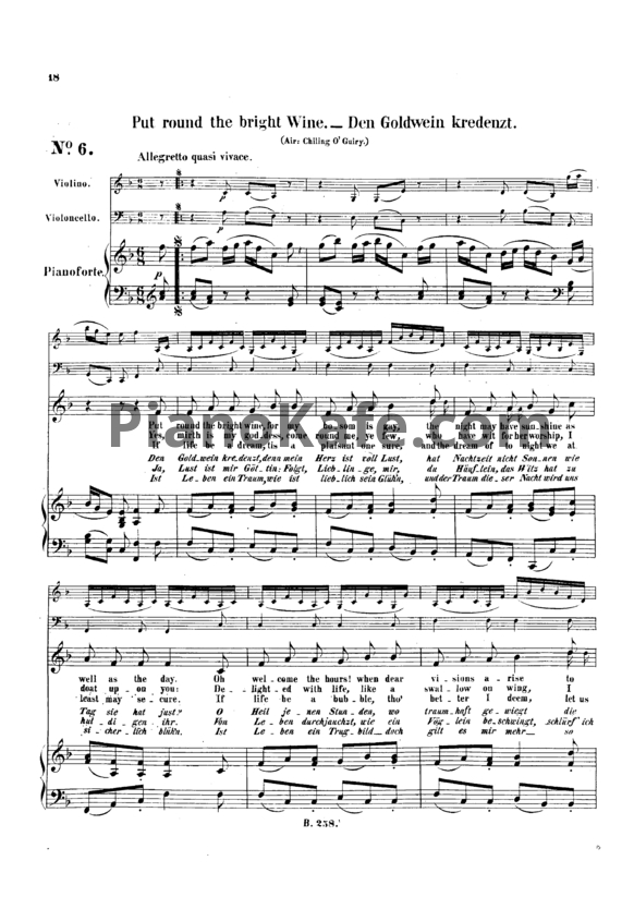Ноты Л. В. Бетховен - "Put round the bright wine" № 6 из сборника "12 Ирландских песен" (12 Irish songs) (WOO 154/ 6) - PianoKafe.com
