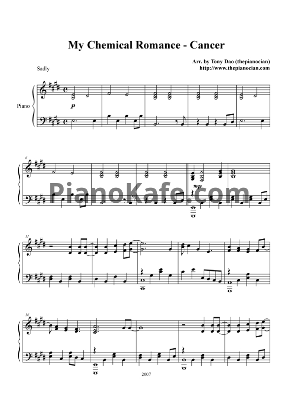 Ноты My Chemical Romance - Cancer (Версия 2) - PianoKafe.com