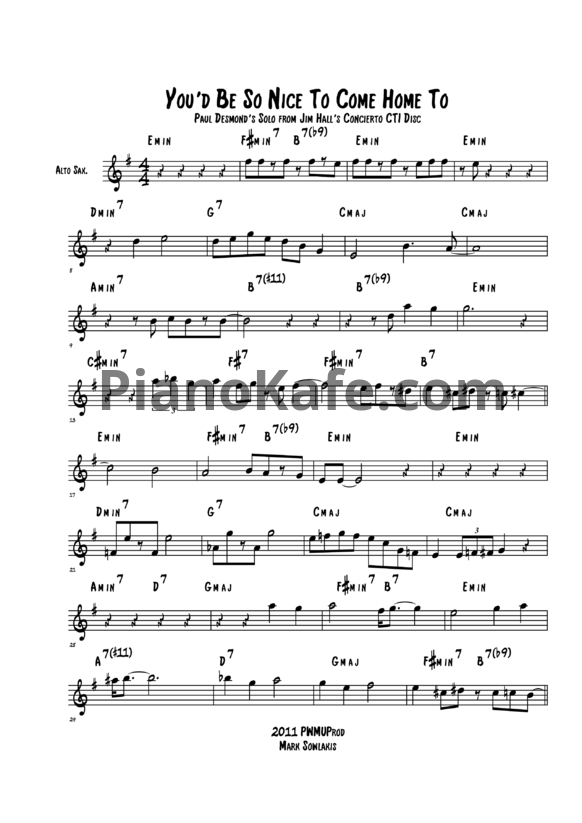 Ноты Paul Desmond - You'd be so nice to come home to - PianoKafe.com