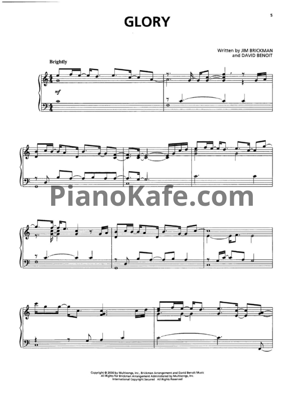 Ноты Jim Brickman - Glory - PianoKafe.com
