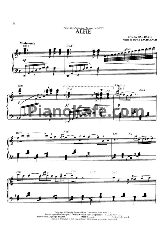 Ноты Burt Bacharach - Alfie - PianoKafe.com