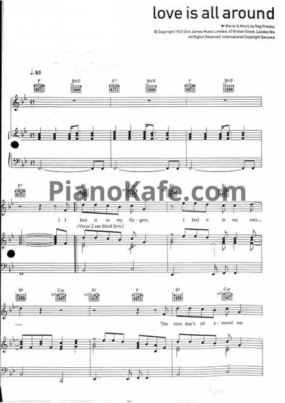 Ноты The Troggs - Love is all around - PianoKafe.com