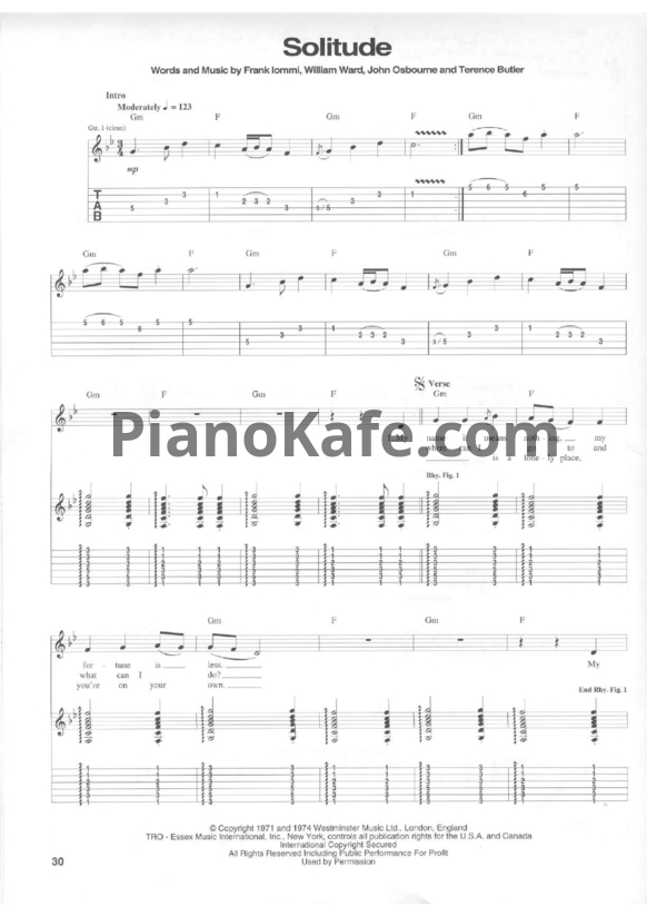 Ноты Black Sabbath - Solitude (Guitar tabs & Voice) - PianoKafe.com
