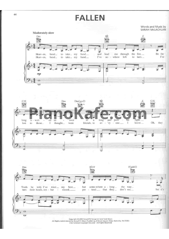 Ноты Sarah McLachlan - Fallen - PianoKafe.com